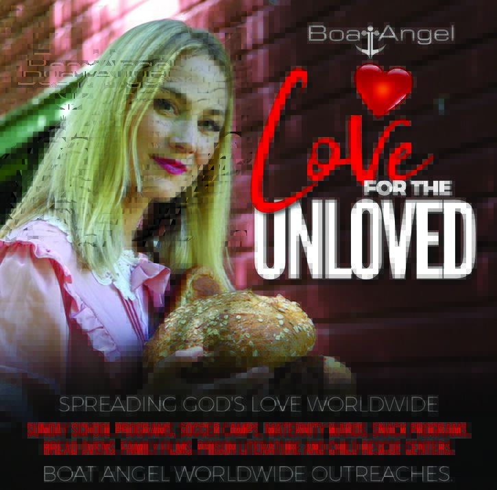 Image of blonde woman carrying loves of bread while looking at the camera.